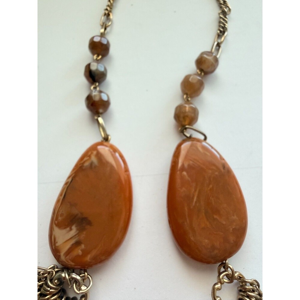 Vintage Boho Caramel Marbled Lucite Bead Multi Strand Layered Bib Statement - Picture 2 of 5